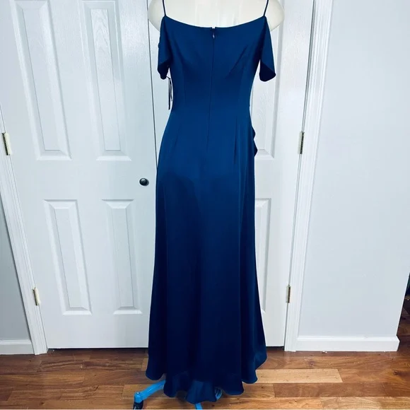 AIDAN MATTOX off the shoulder flounce GOWN navy BLUE wedding prom gown DRESS 6 - Picture 10 of 14